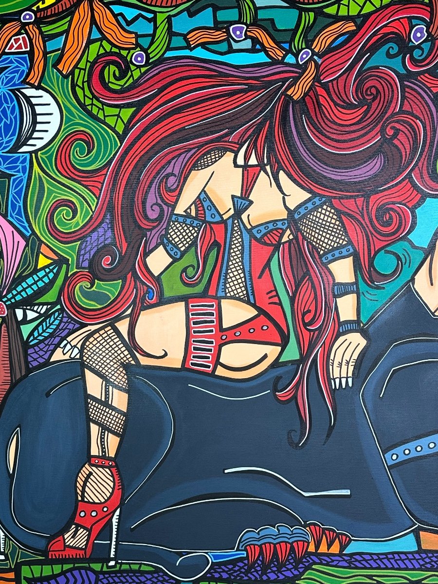 Acrylic Painting And Posca On Canvas "cohabitation" By Red Dito-photo-4