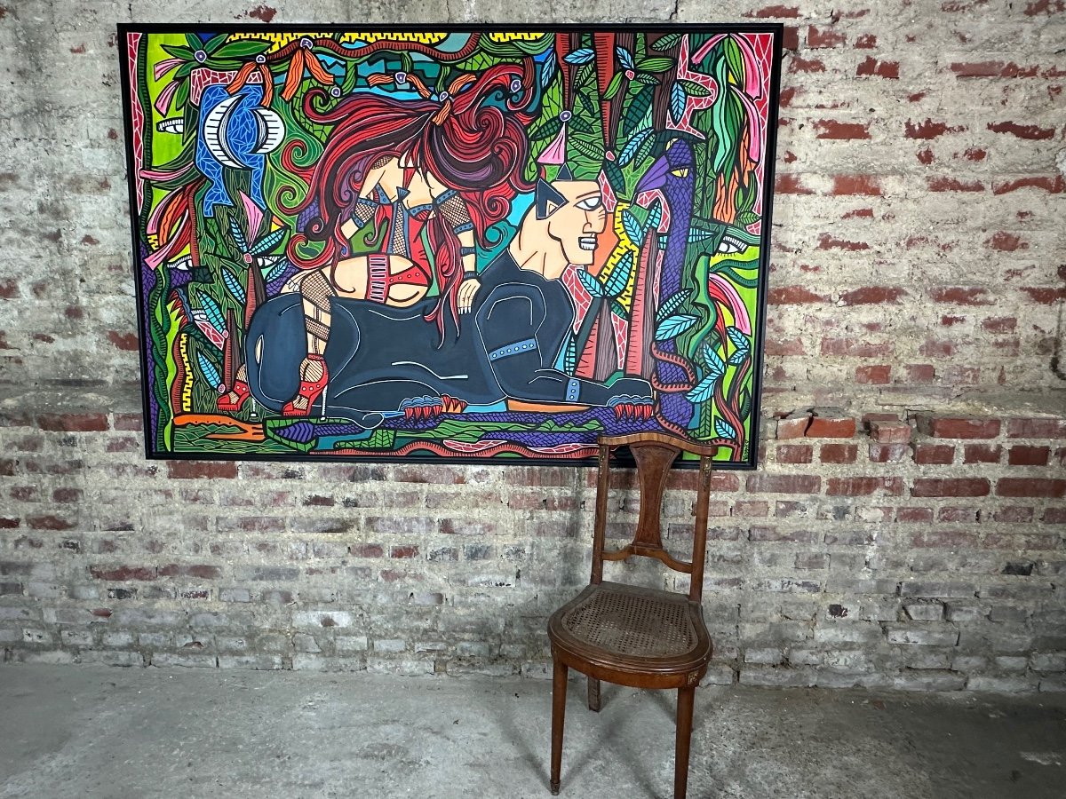 Acrylic Painting And Posca On Canvas "cohabitation" By Red Dito-photo-7