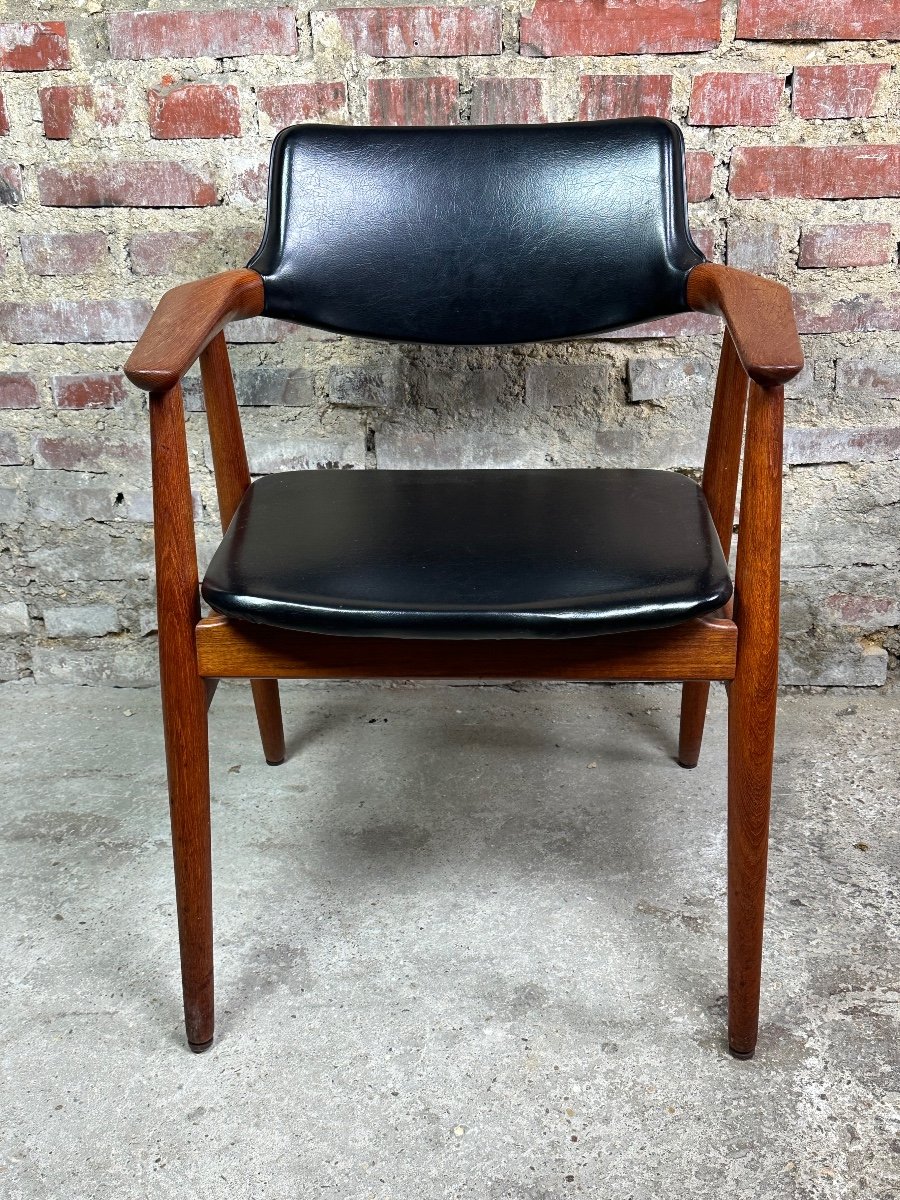 Scandinavian Armchairs (pair) In Teak And Leatherette By Erik Kirkegaard 60's-photo-3