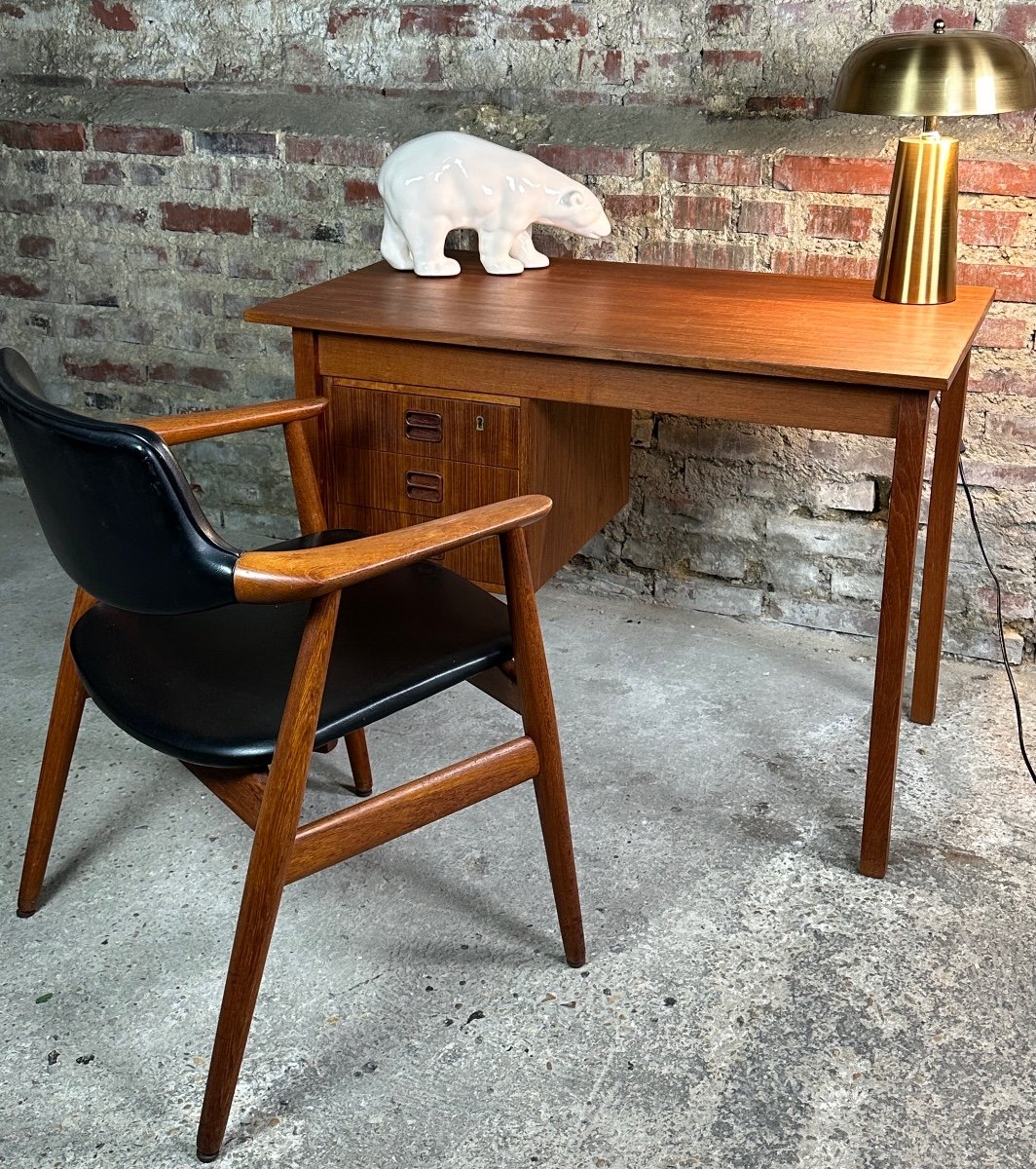 Scandinavian Armchairs (pair) In Teak And Leatherette By Erik Kirkegaard 60's-photo-4