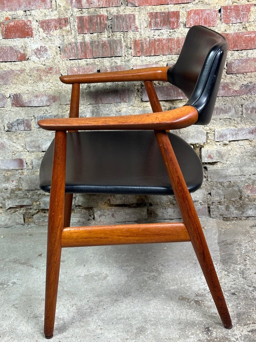 Scandinavian Armchairs (pair) In Teak And Leatherette By Erik Kirkegaard 60's-photo-1