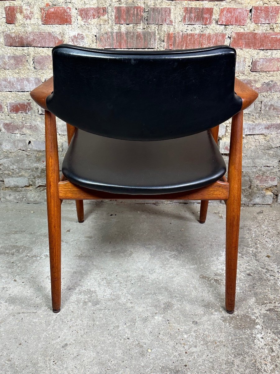 Scandinavian Armchairs (pair) In Teak And Leatherette By Erik Kirkegaard 60's-photo-3