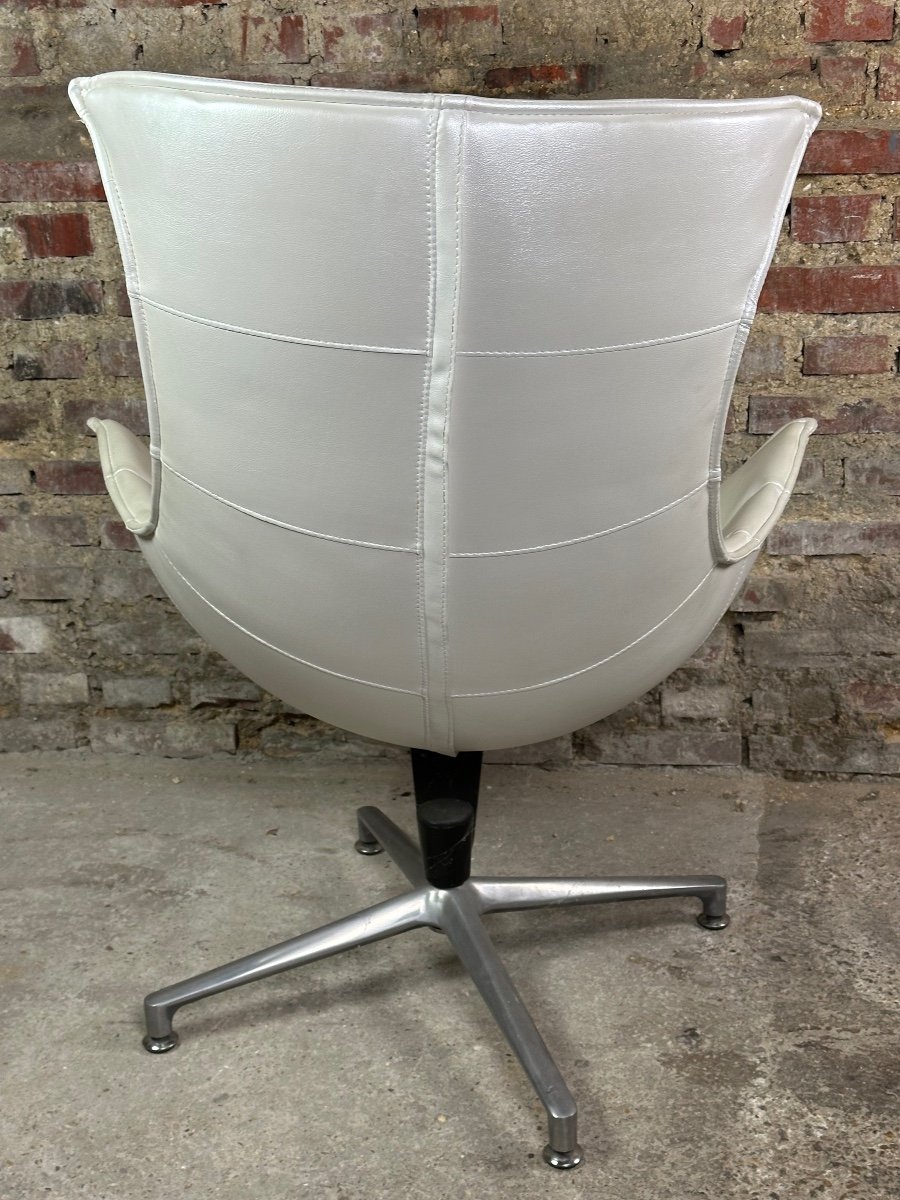 Vintage 80's Pearly White Faux Leather Shell Armchair-photo-5