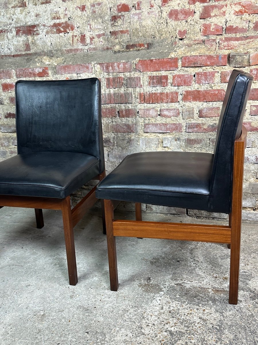 Scandinavian Teak And Black Leatherette Chairs (set Of 6) By Vanson 1970's-photo-2