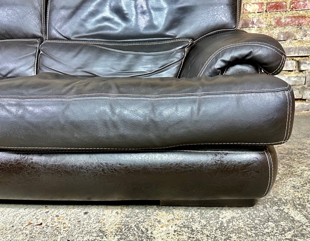 Roche Bobois 80's Chocolate Color 2 Seater Leather Sofa-photo-1