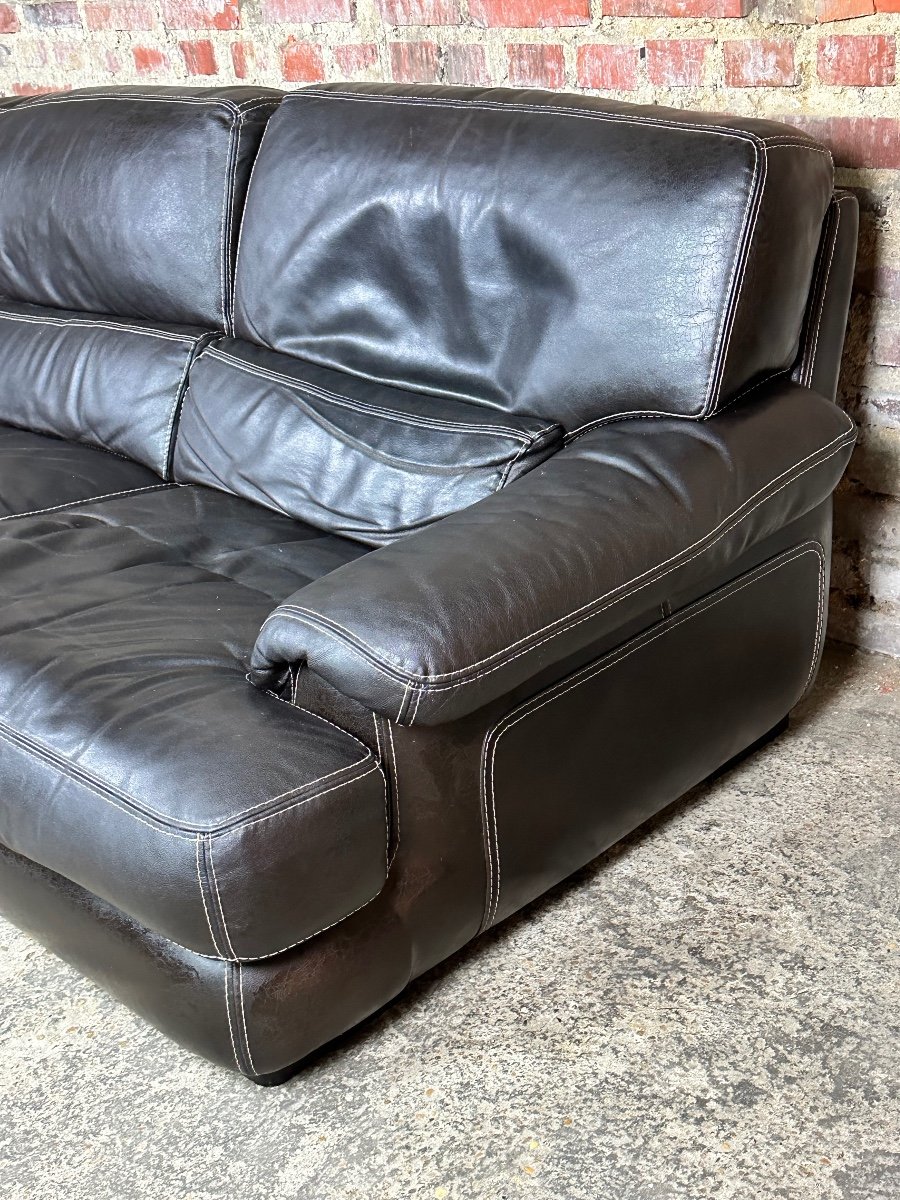 Roche Bobois 80's Chocolate Color 2 Seater Leather Sofa-photo-5