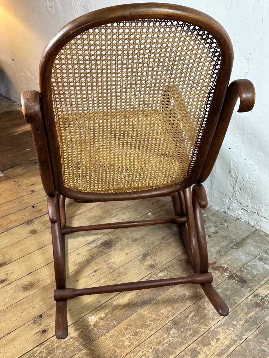 Thonet Rocking Chair In Curved Wood And Canework 1900s-photo-3