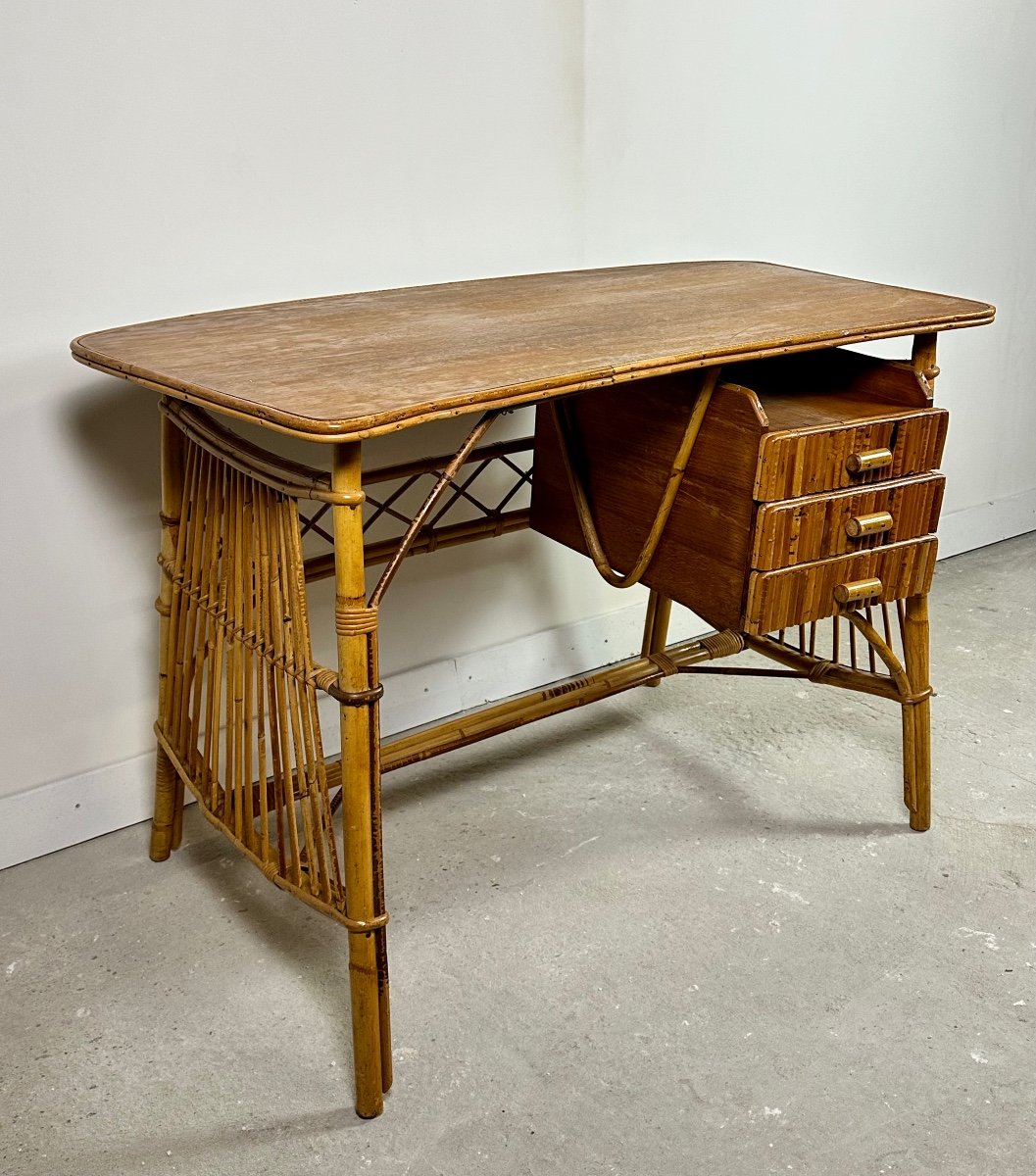 Bureau En Rotin Vintage 1960-photo-7