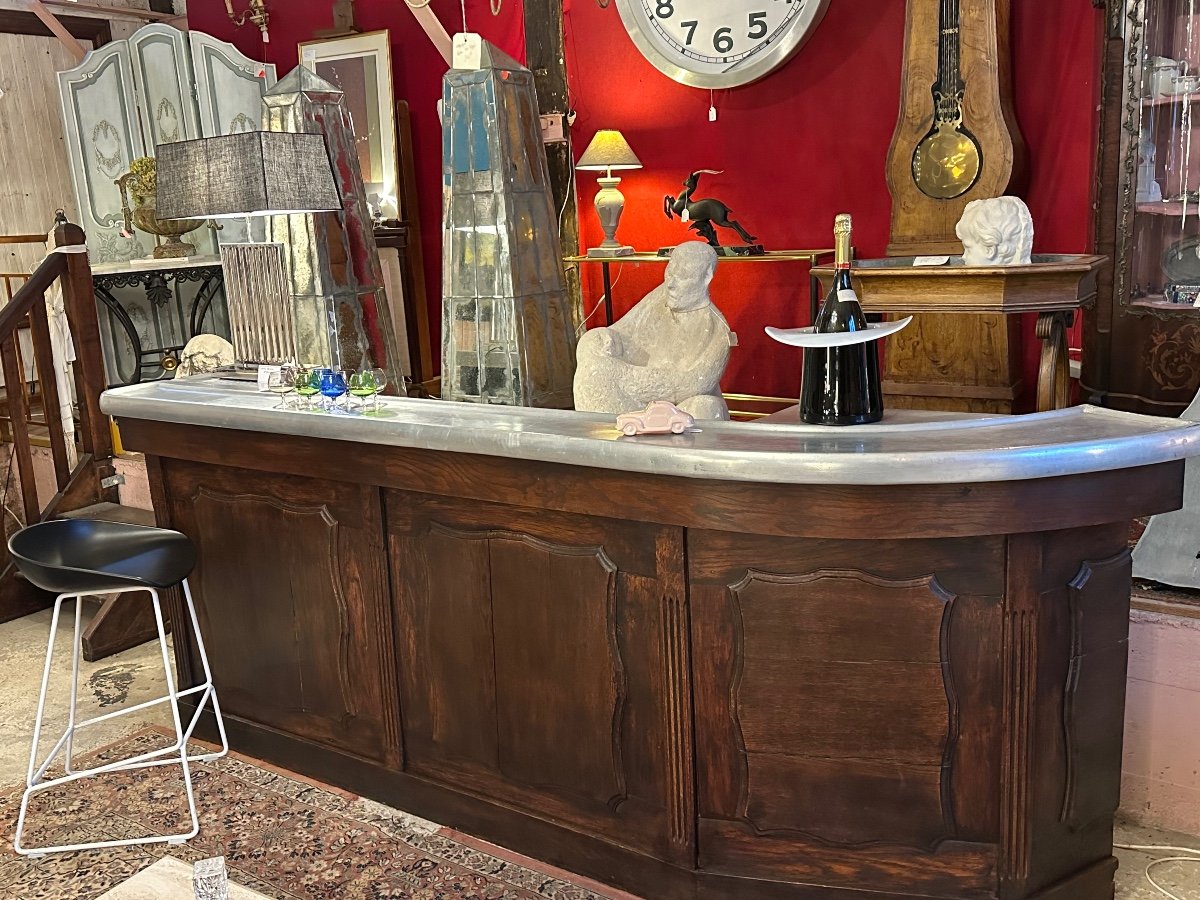 Antique Oak And Zinc Bar, 1900s/1920s-photo-2