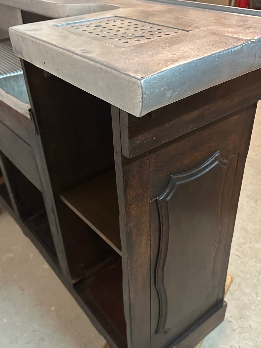 Antique Oak And Zinc Bar, 1900s/1920s-photo-5