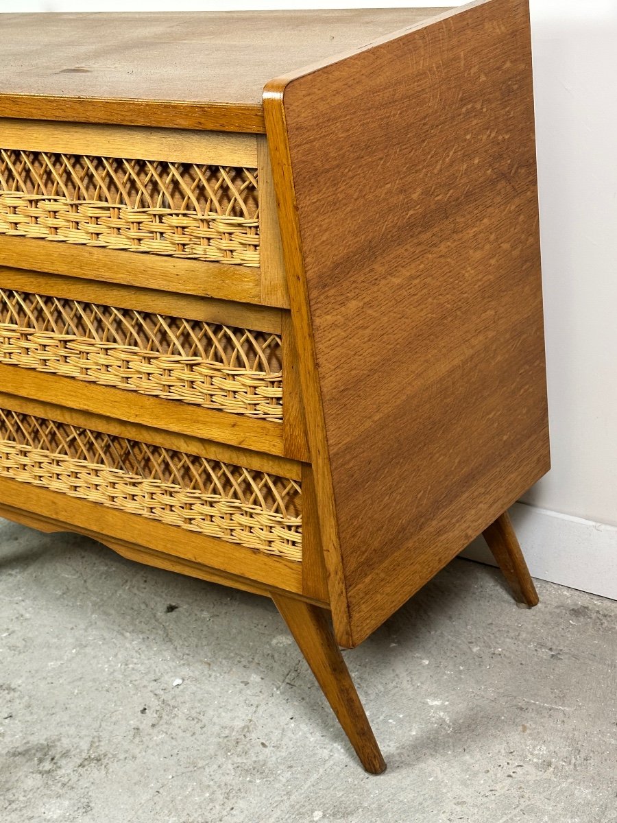 Vintage 60's Beech And Rattan Chest Of Drawers-photo-1