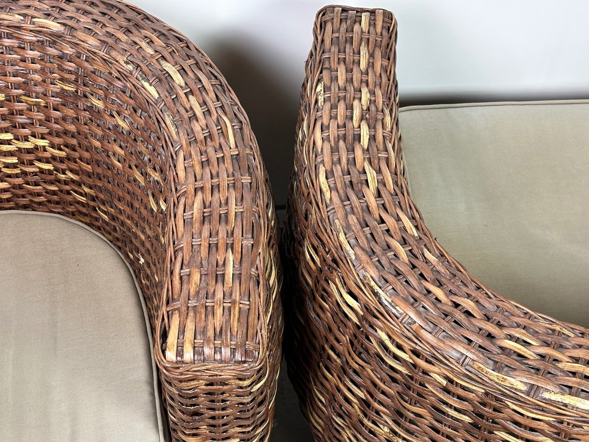 Armchairs (pair) In Woven Rattan From The 2000s-photo-1