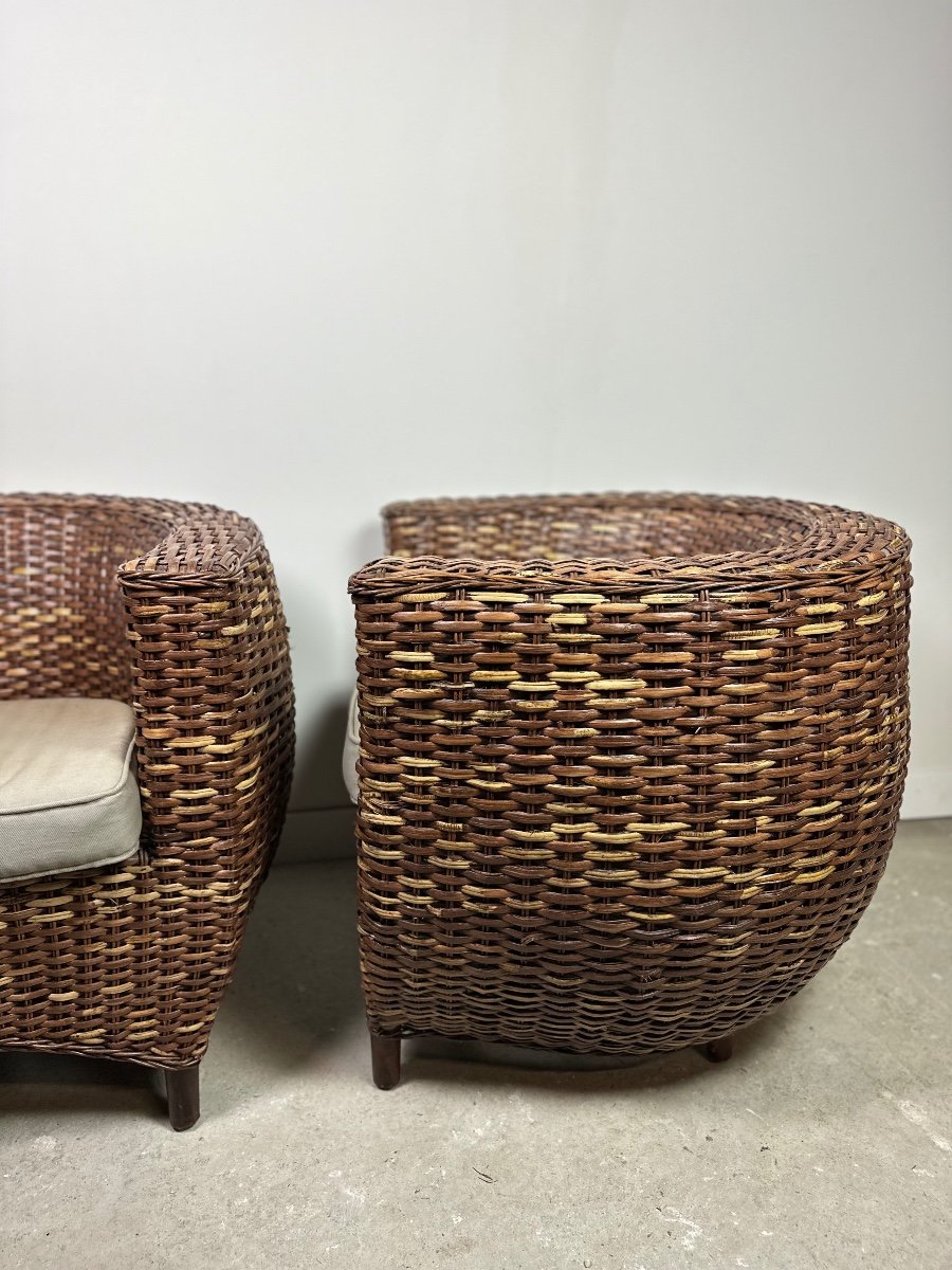 Armchairs (pair) In Woven Rattan From The 2000s-photo-2