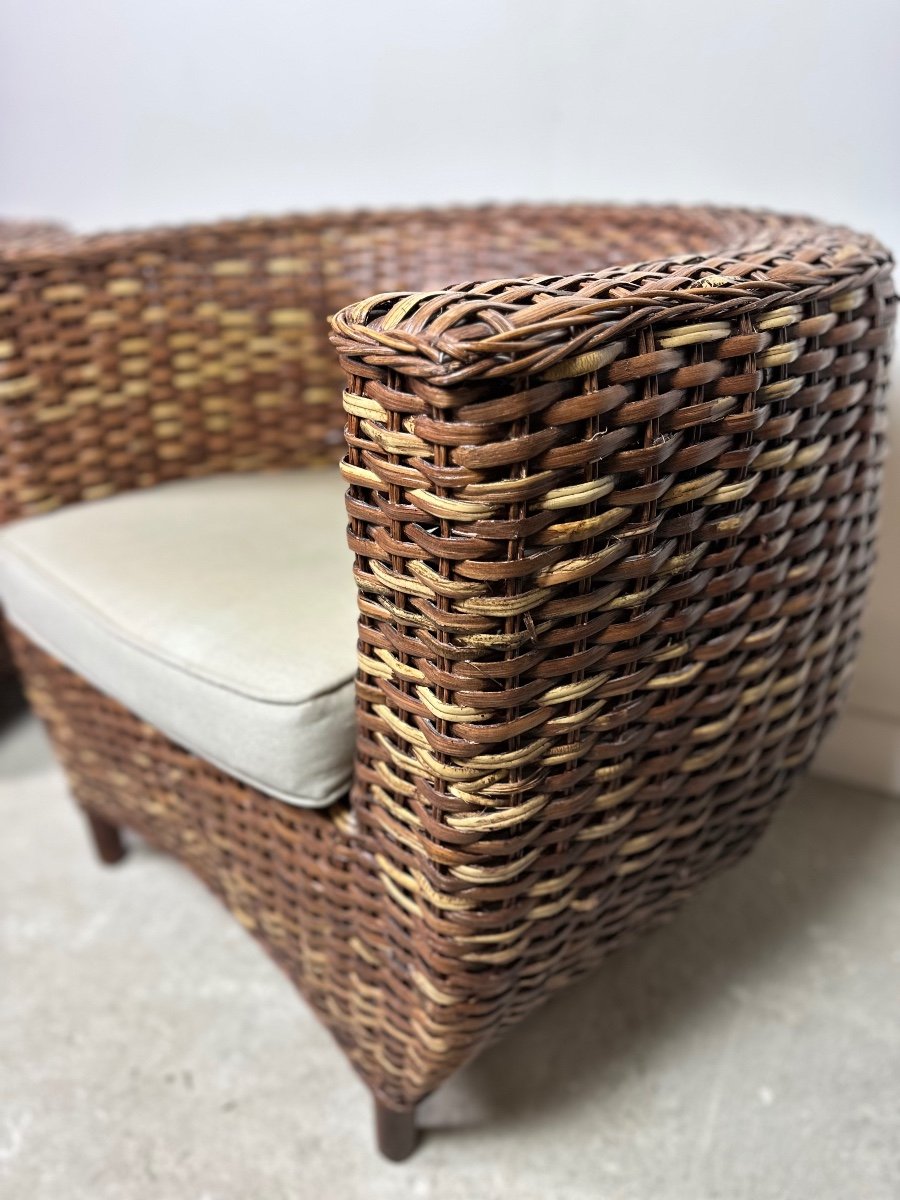 Armchairs (pair) In Woven Rattan From The 2000s-photo-5