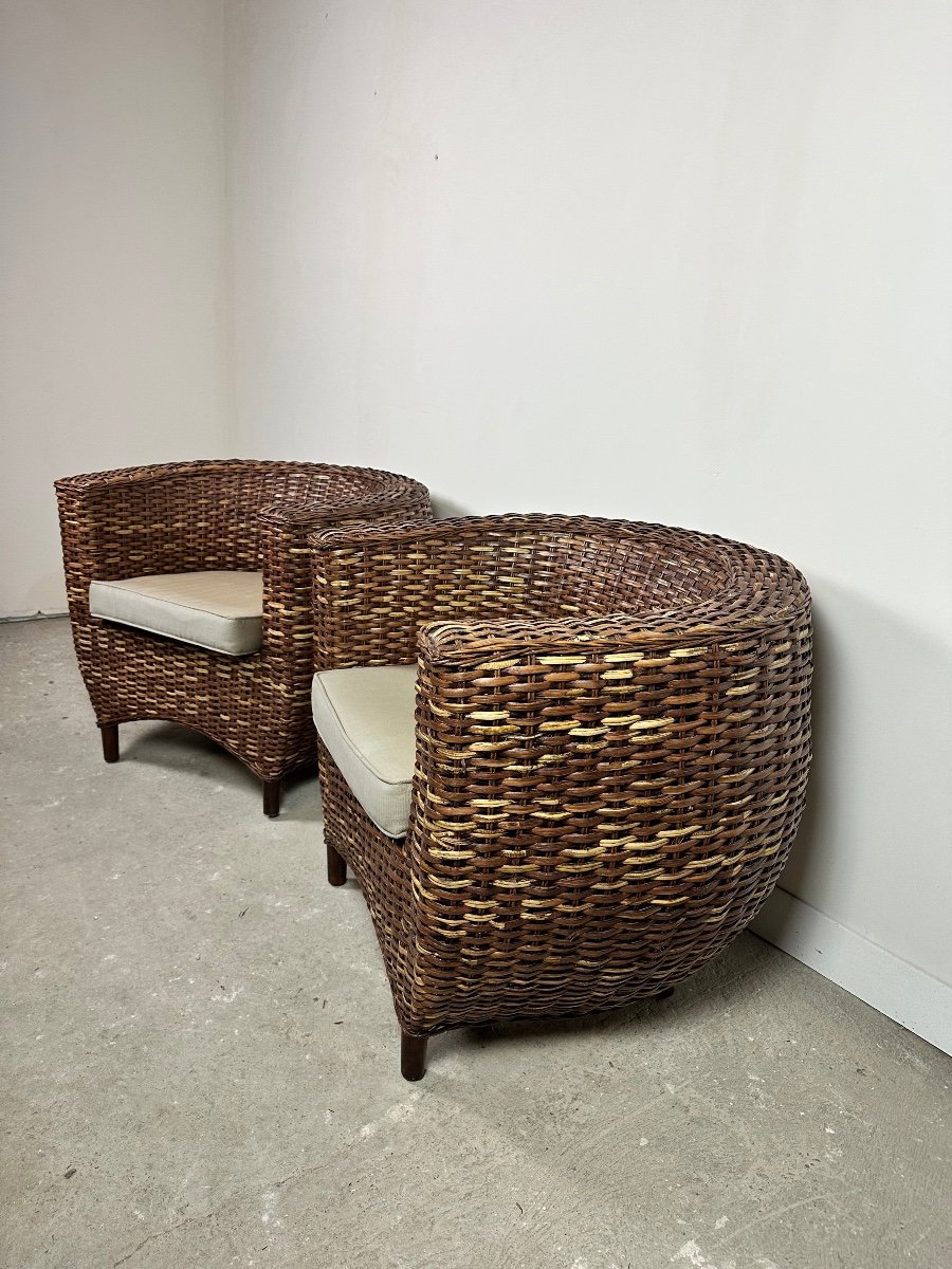 Armchairs (pair) In Woven Rattan From The 2000s-photo-7