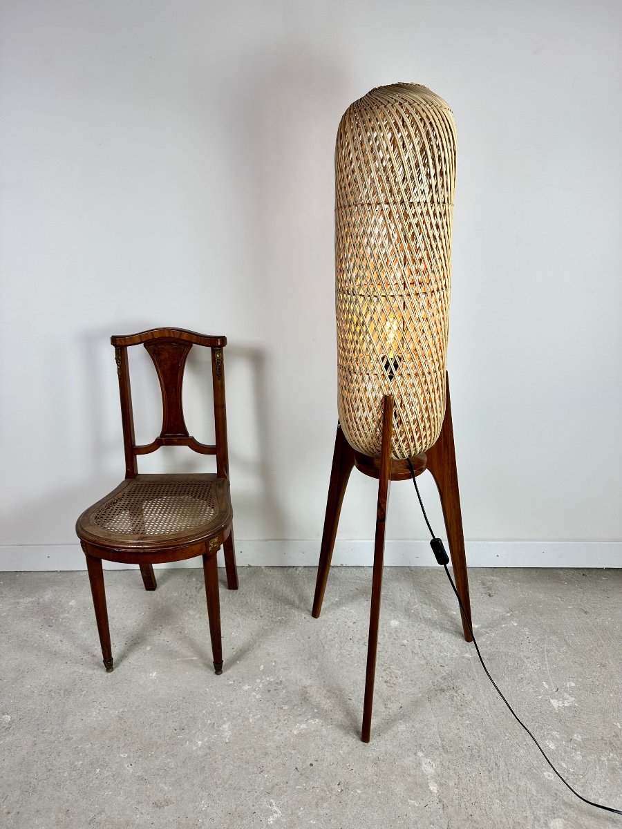 Scandinavian Teak And Rattan Floor Lamp-photo-4