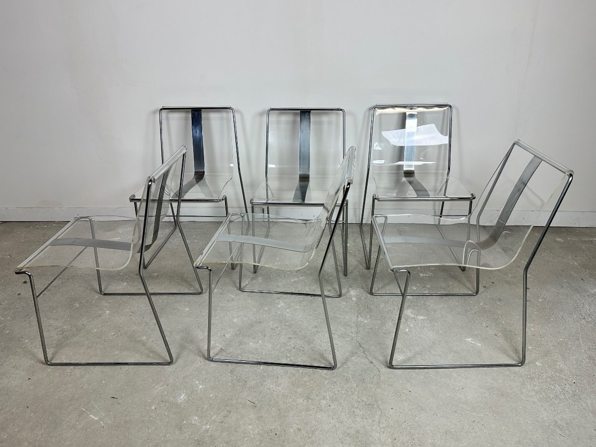 Chairs (set Of 6) Filglass By Jacques Charpentier 1971's-photo-2