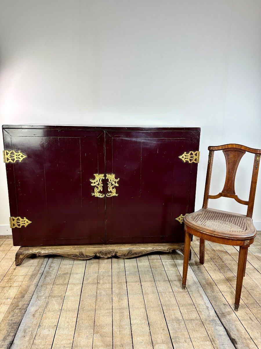 1950's Lacquered Wood And Brass Sideboard-photo-4