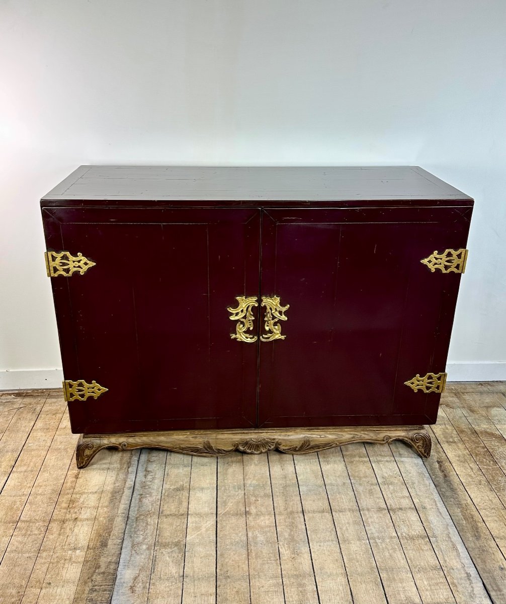 1950's Lacquered Wood And Brass Sideboard