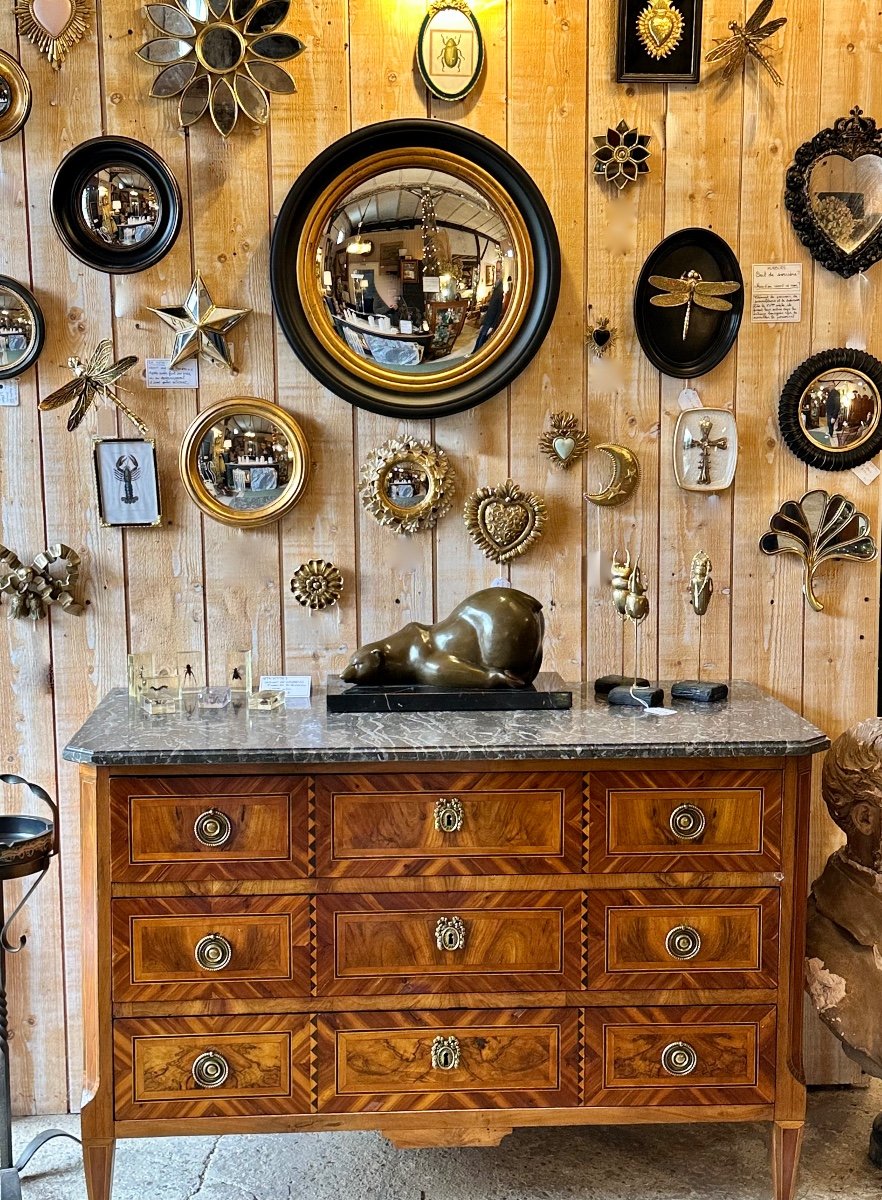 Louis XVI Style Chest Of Drawers In Marquetry With Marble Top, 19th Century-photo-2