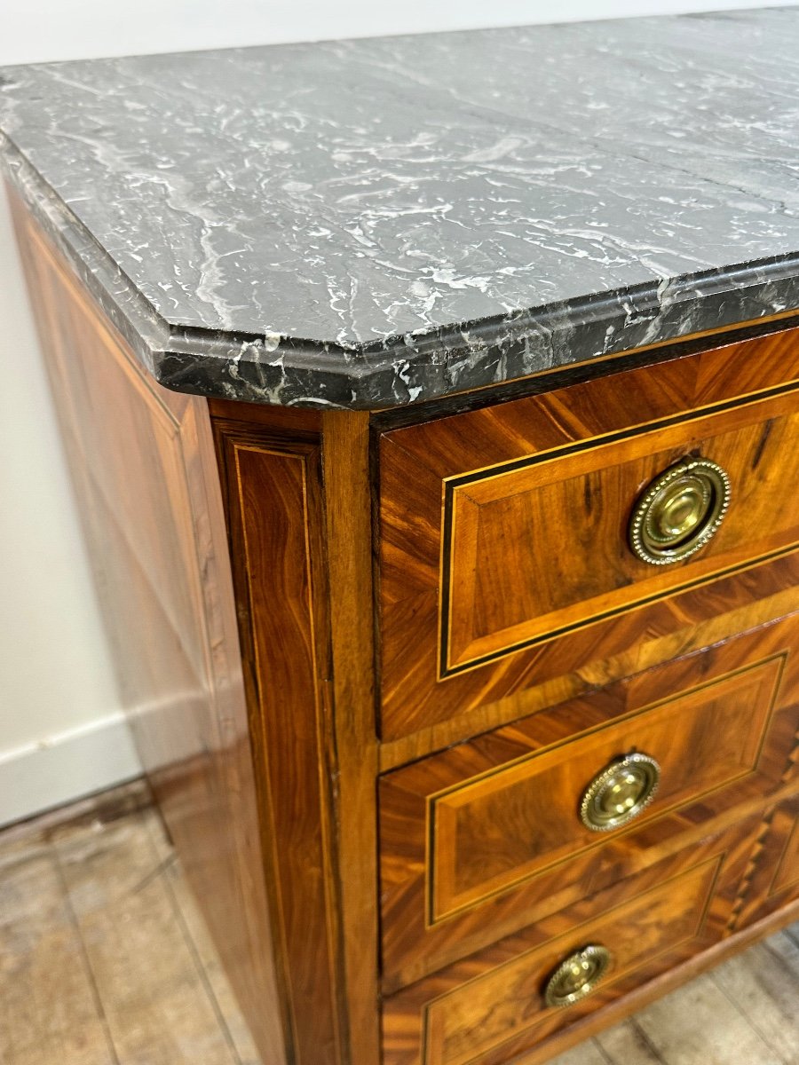 Louis XVI Style Chest Of Drawers In Marquetry With Marble Top, 19th Century-photo-3