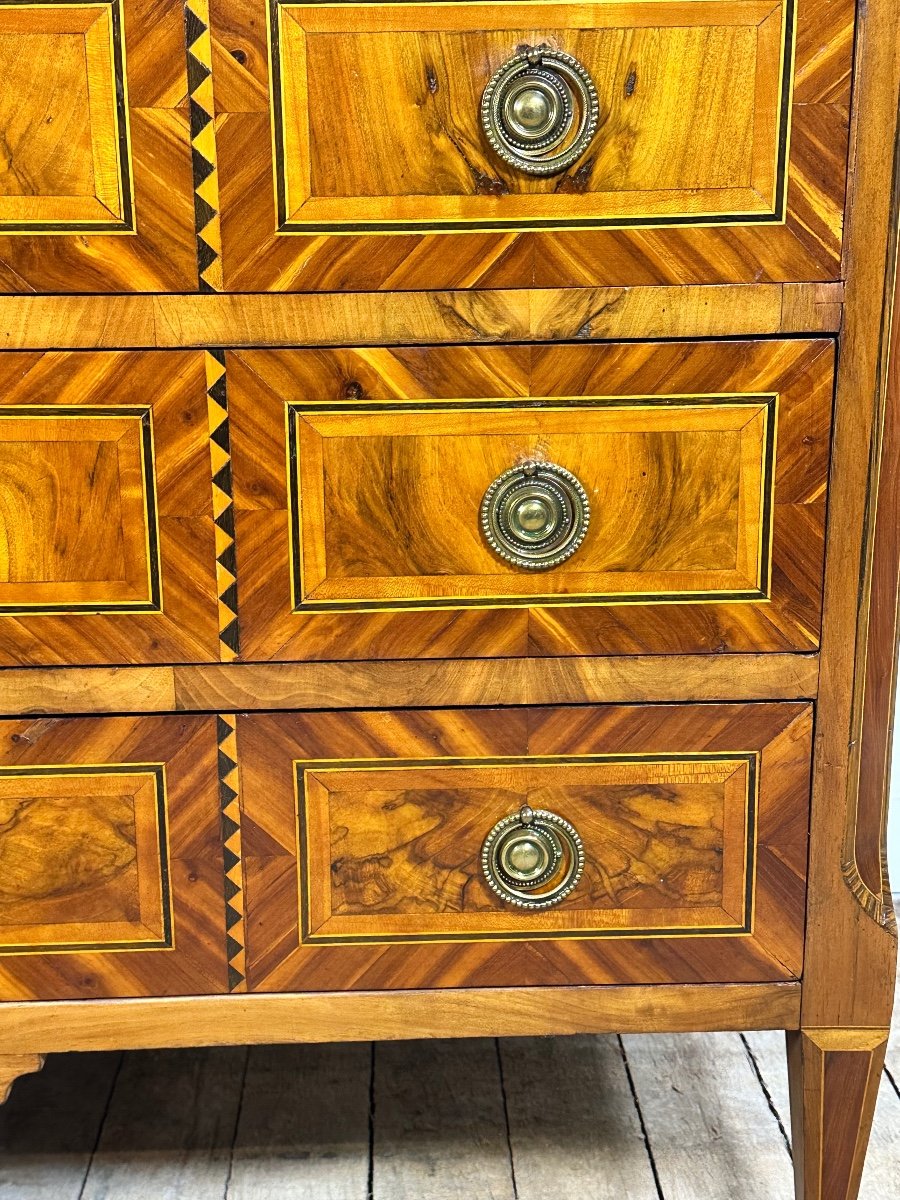 Louis XVI Style Chest Of Drawers In Marquetry With Marble Top, 19th Century-photo-4