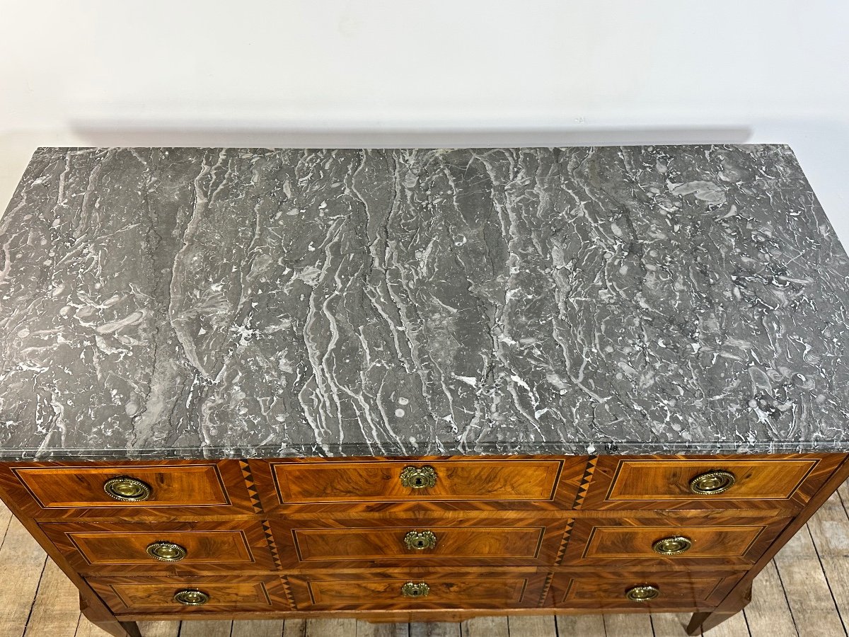 Louis XVI Style Chest Of Drawers In Marquetry With Marble Top, 19th Century-photo-1