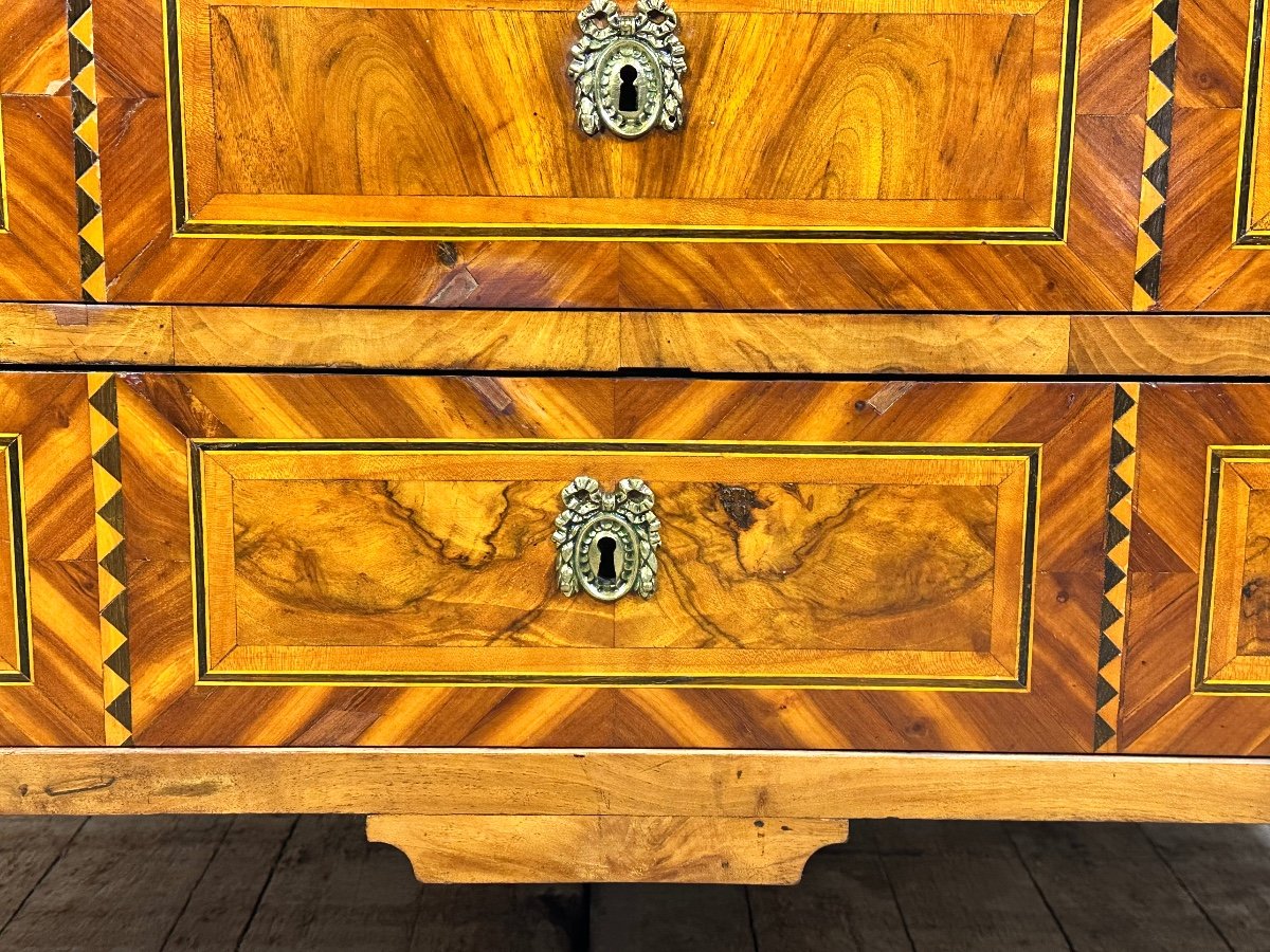 Louis XVI Style Chest Of Drawers In Marquetry With Marble Top, 19th Century-photo-5