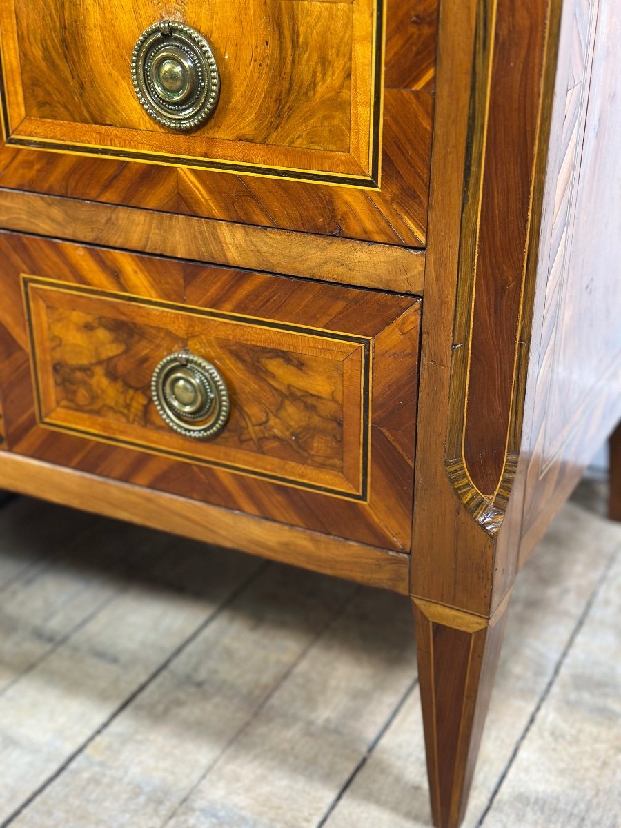 Louis XVI Style Chest Of Drawers In Marquetry With Marble Top, 19th Century-photo-6