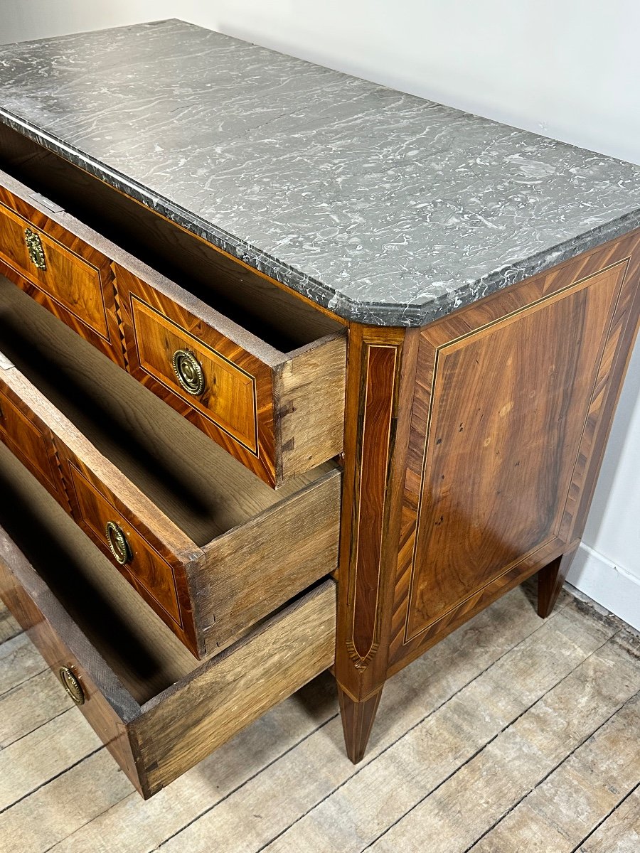 Louis XVI Style Chest Of Drawers In Marquetry With Marble Top, 19th Century-photo-8