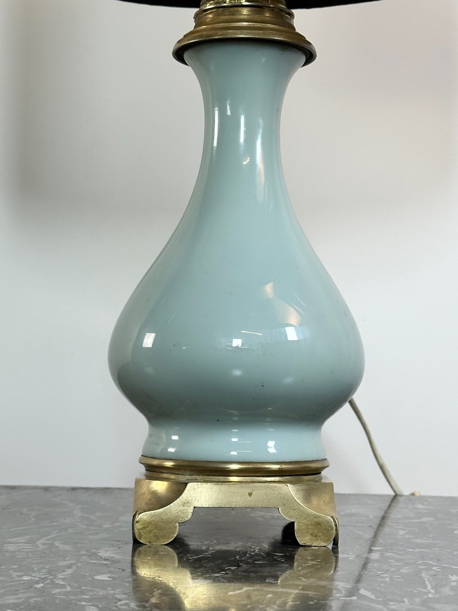 Napoleon III Period Lamp, Celadon Green And Bronze-photo-4