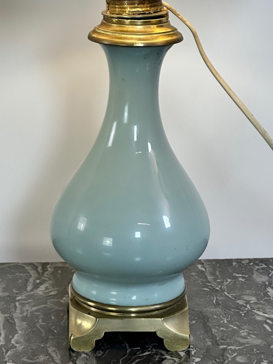 Napoleon III Period Lamp, Celadon Green And Bronze-photo-3