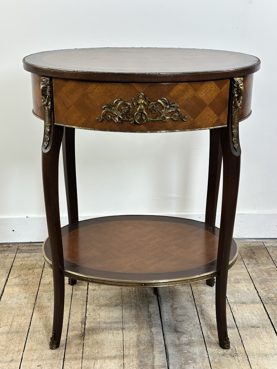 Louis XV Transition Style Pedestal Table In Cube Marquetry