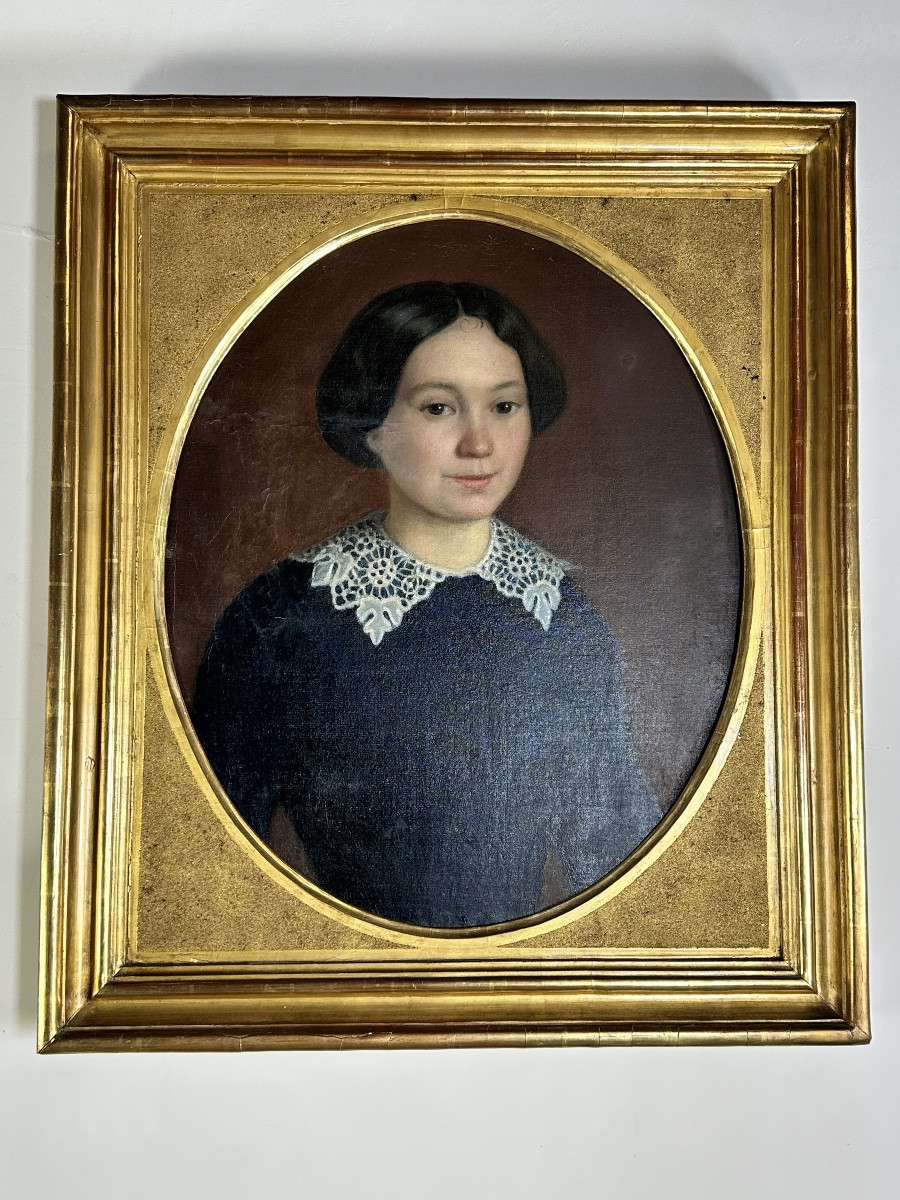 Painting / Portrait On Canvas Young Girl 19th Century Framed 73x63 Cm