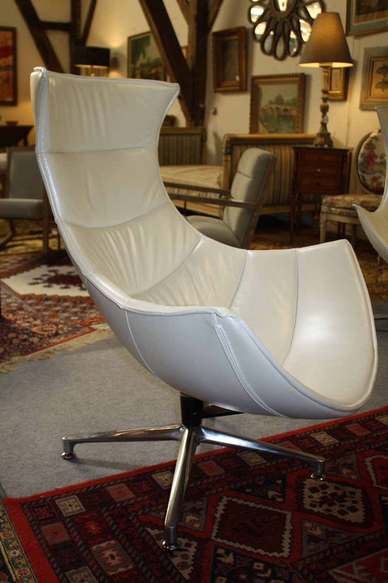 Shell Armchairs (the Pair) In Pearly White Leather Vintage 80's-photo-2