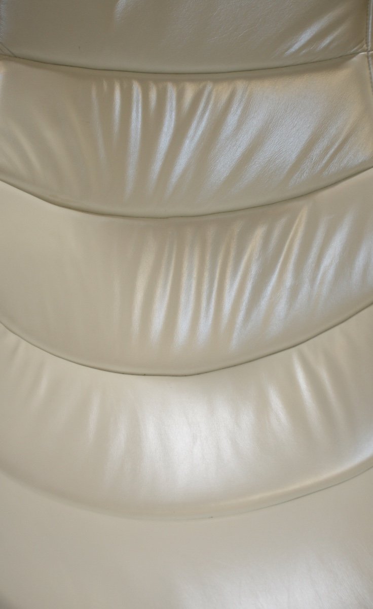 Shell Armchairs (the Pair) In Pearly White Leather Vintage 80's-photo-3