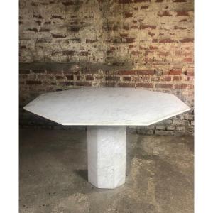 Vintage Carrara Marble Octagonal Table 1970