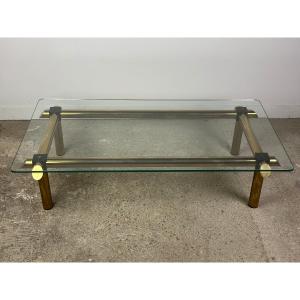 Vintage 80's Italian Coffee Table In Brass And Iron