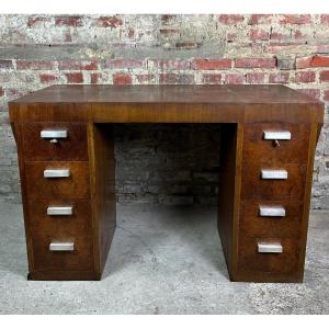 Art Deco Desk In Burl Walnut Veneer