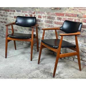 Fauteuils (la Paire) Scandinave En Teck Et Skaï Par Erik Kirkegaard 60's