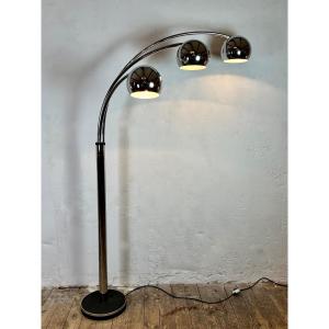 Vintage 70's Italian Muguet Floor Lamp In Chromed Metal