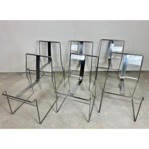 Chaises (série De 6) Filglass Par Jacques Charpentier 1971's