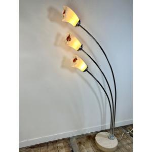 Italian Arc Floor Lamp Metal And Murano Glass 1960