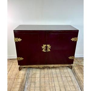 1950's Lacquered Wood And Brass Sideboard