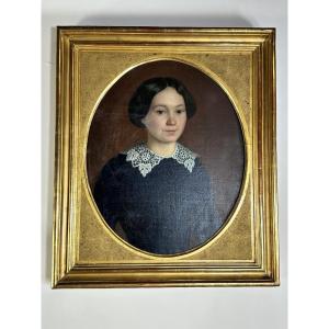 Painting / Portrait On Canvas Young Girl 19th Century Framed 73x63 Cm