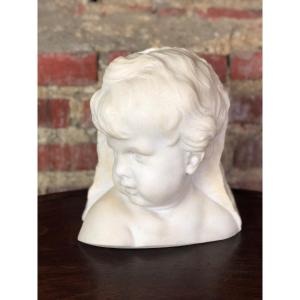 Bust Of Putti (girl) In White Carrara Marble 1940