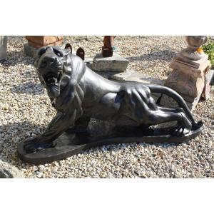 Sculpture Puma / Panther In Gray Marble 70's