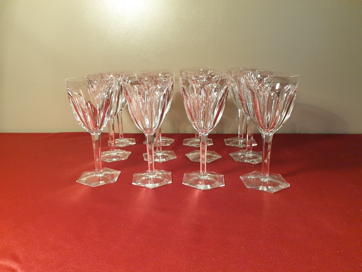 Baccarat "compiègne" 12 Red Wine Glasses Stamped In Crystal Height 16.7 Cm-photo-1