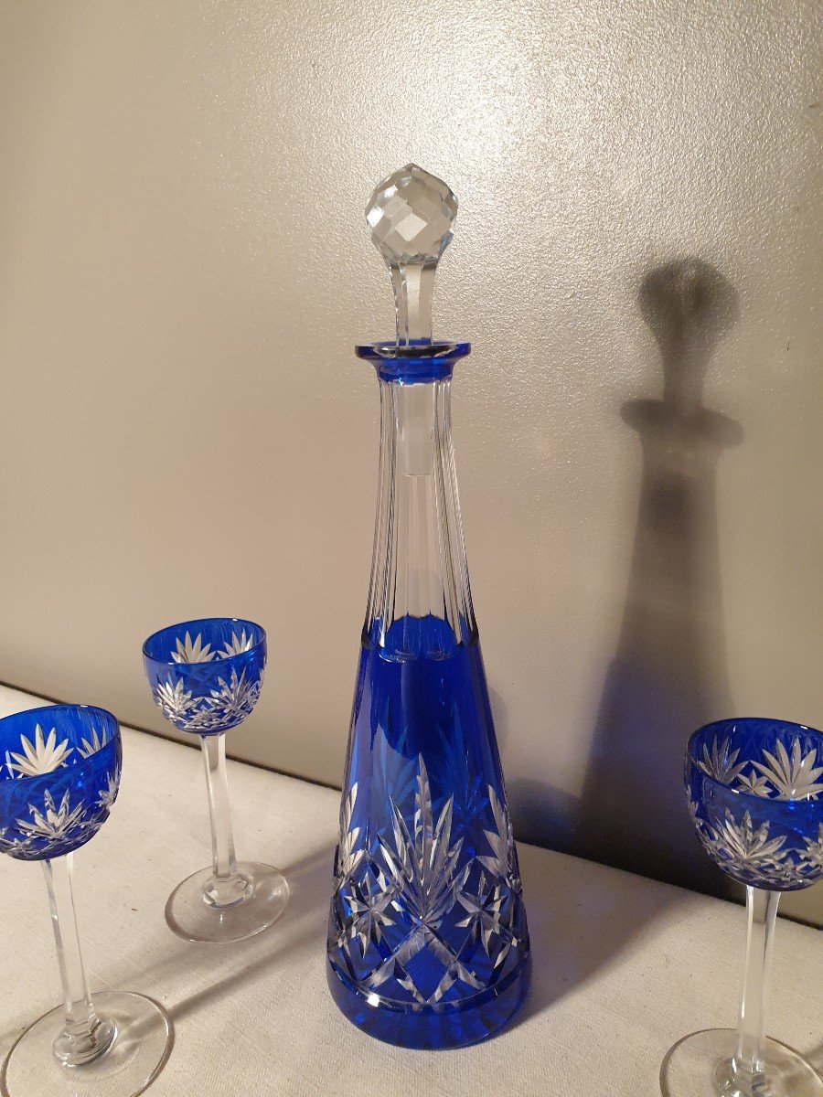 Saint Louis Liqueur Service In White And Blue Crystal Model Massenet-photo-3