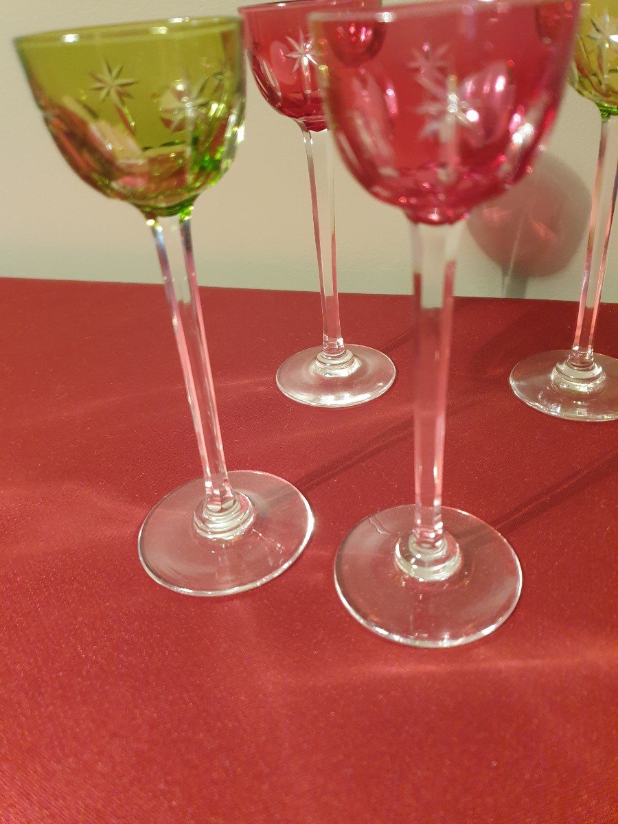 Sept Verres à Liqueur En Cristal De Couleur Rouge Et Vert -photo-5